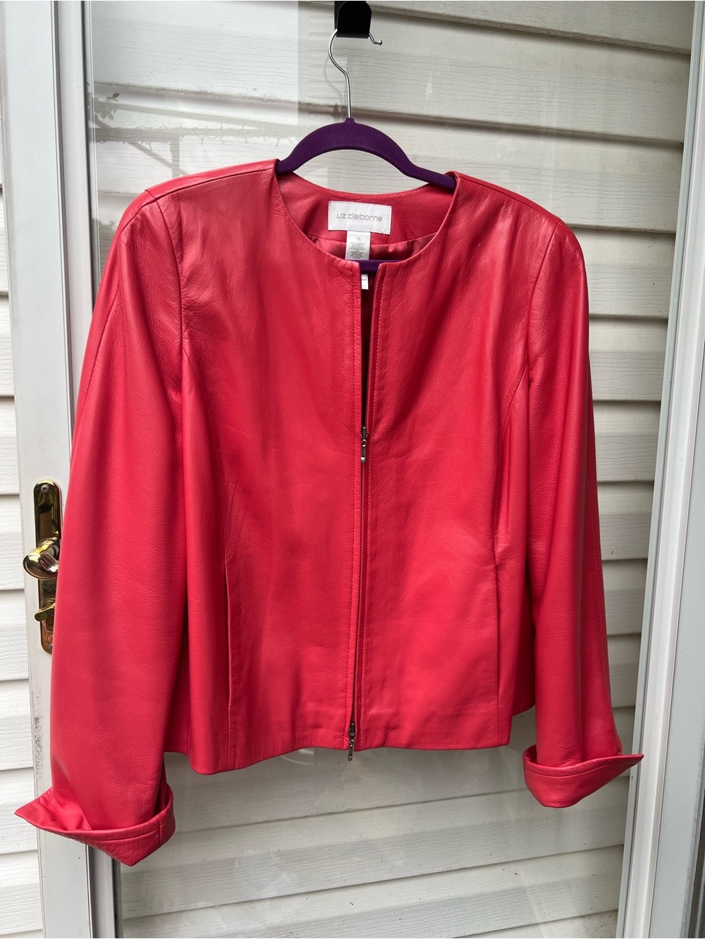 Liz Claiborne Coral Leather Zip-Front Jacket